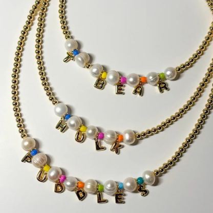 Letter Pendants Girly Pearl Beaded Necklace Personalized Name Necklace For Kids 