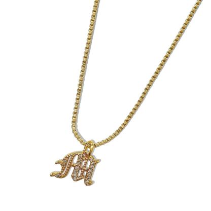 Box Chain Personalized Custom Old English Font Initial Necklace with Zircon