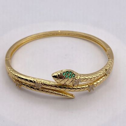 Vintage Snake Bangle Bracelet Green Crystal Eyes