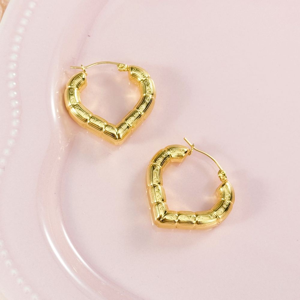 Gold Bamboo Heart Hoop Earrings