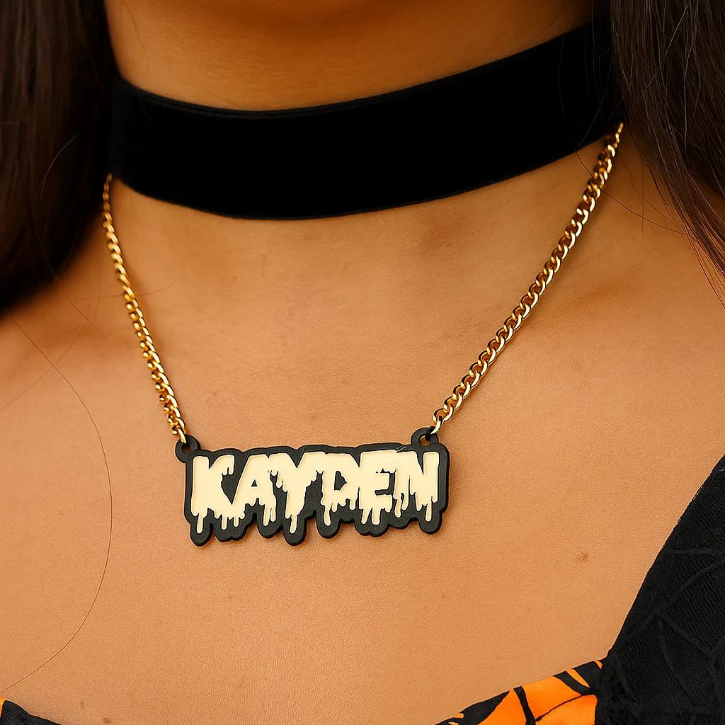 Acrylic Black Outline Drip Letters Pendant Personalized Custom Name Necklace