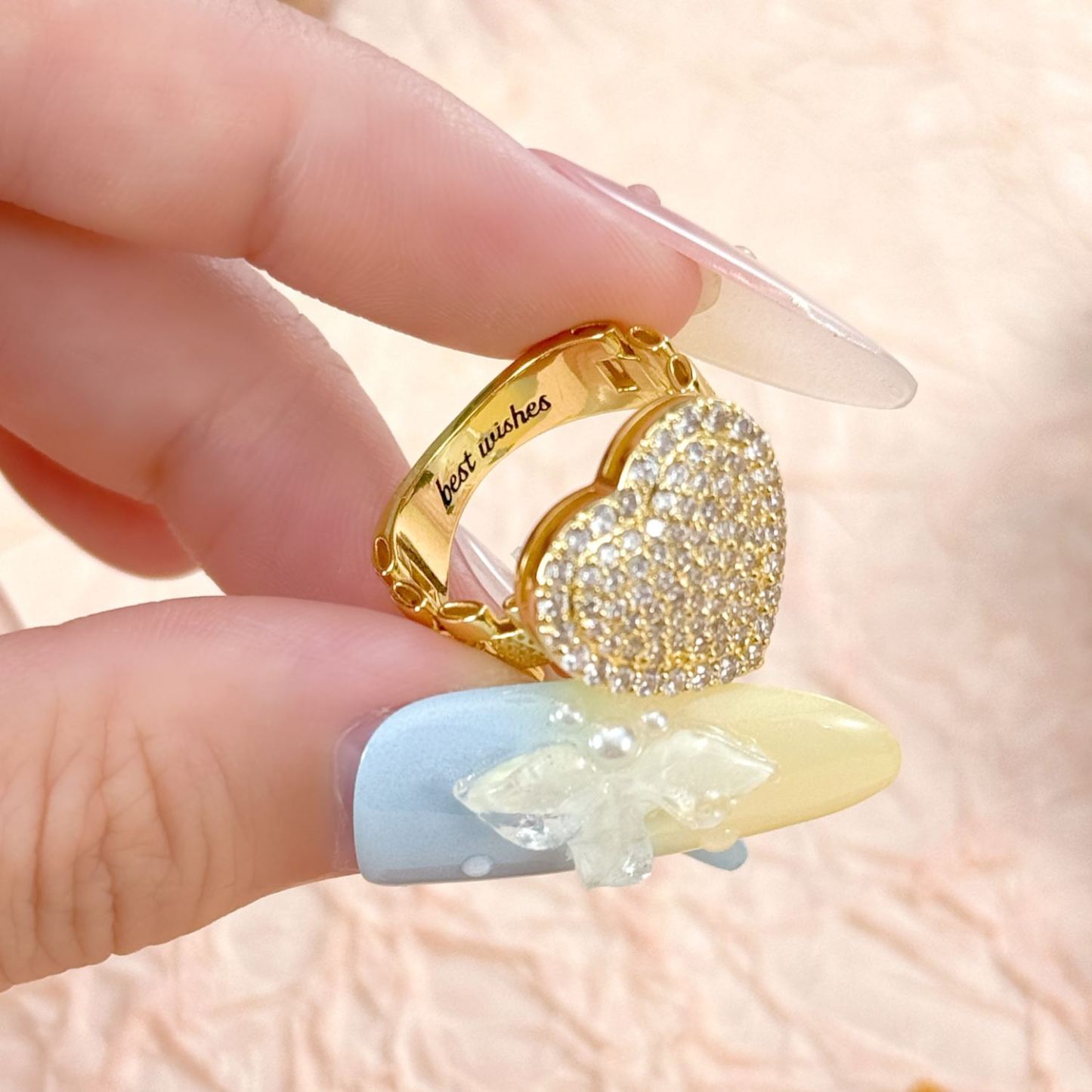 Sparkling Zirconia Heart Rx Chain Style Engraved Custom Name Ring