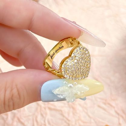 Sparkling Zirconia Heart Rx Chain Style Engraved Custom Name Ring