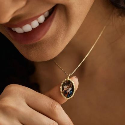 Vintage Memorial Custom Oval Photo Pendant Necklace