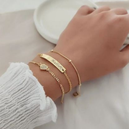 [Copy]Rx Style Heart Initial And Nameplate Pendants Necklace Set