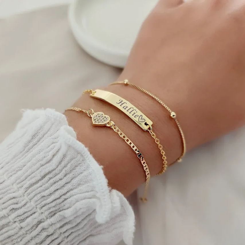 [Copy]Rx Style Heart Initial And Nameplate Pendants Necklace Set