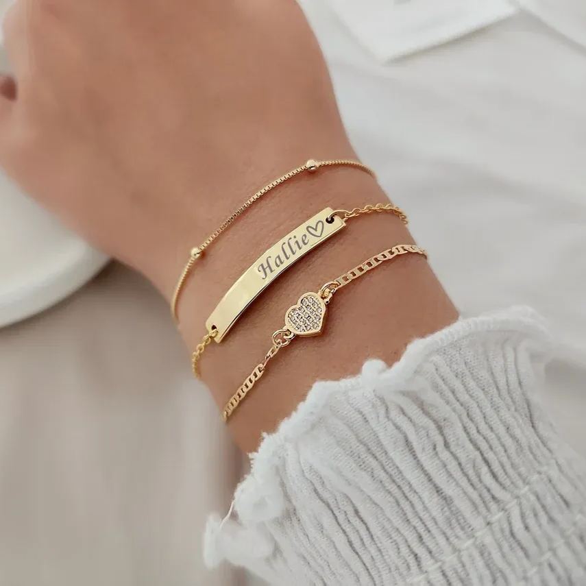 [Copy]Rx Style Heart Initial And Nameplate Pendants Necklace Set