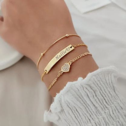 [Copy]Rx Style Heart Initial And Nameplate Pendants Necklace Set