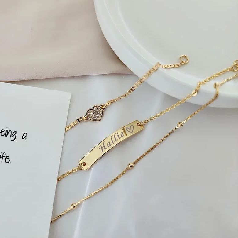 [Copy]Rx Style Heart Initial And Nameplate Pendants Necklace Set