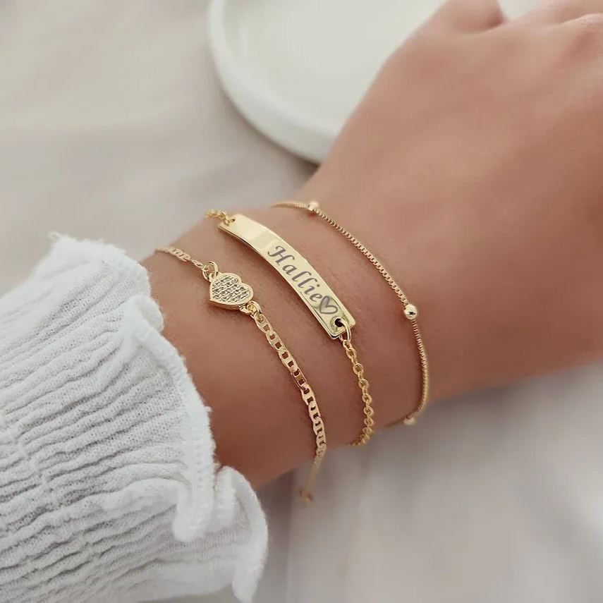 [Copy]Rx Style Heart Initial And Nameplate Pendants Necklace Set