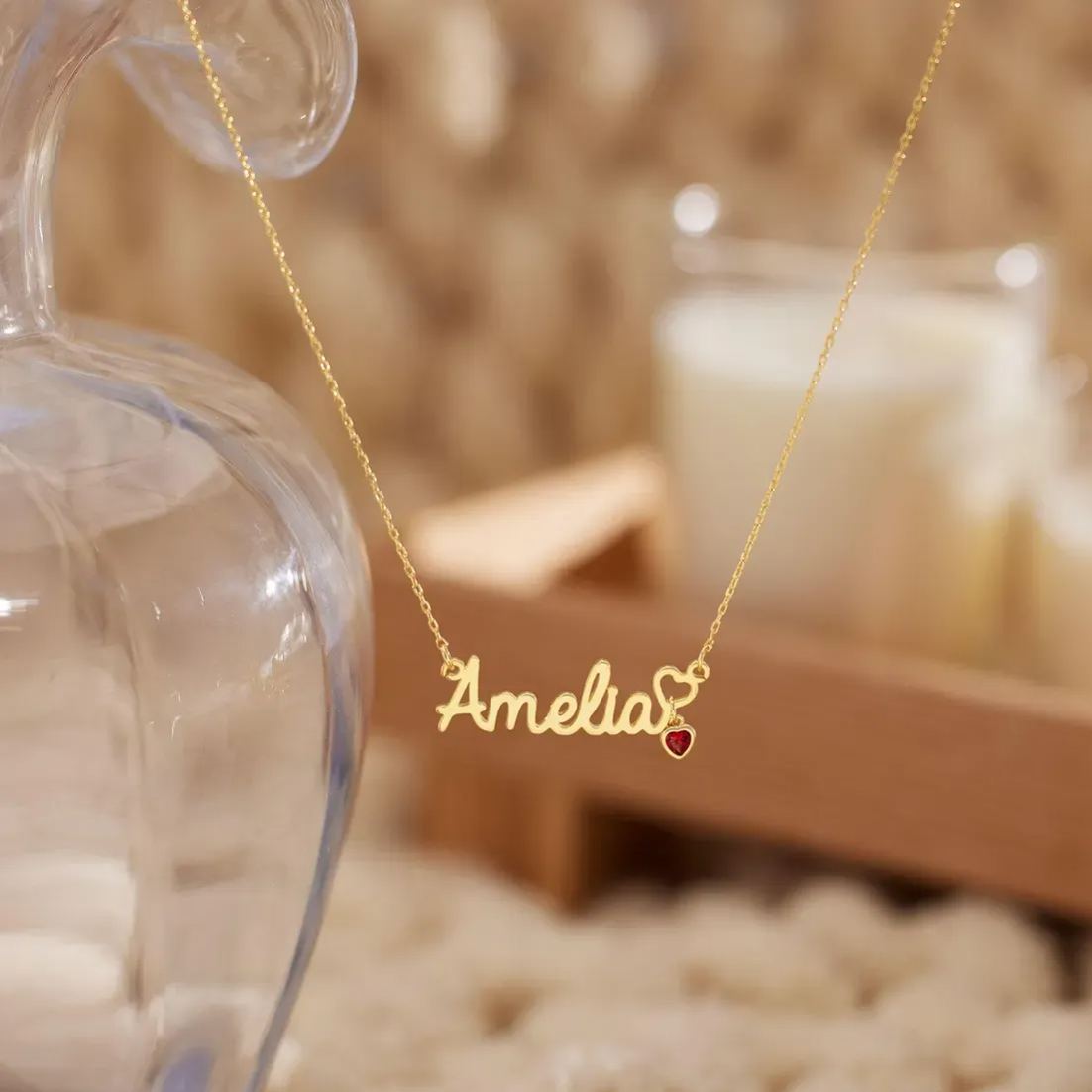 Personalized Heart Nameplate with Birthstone Necklace