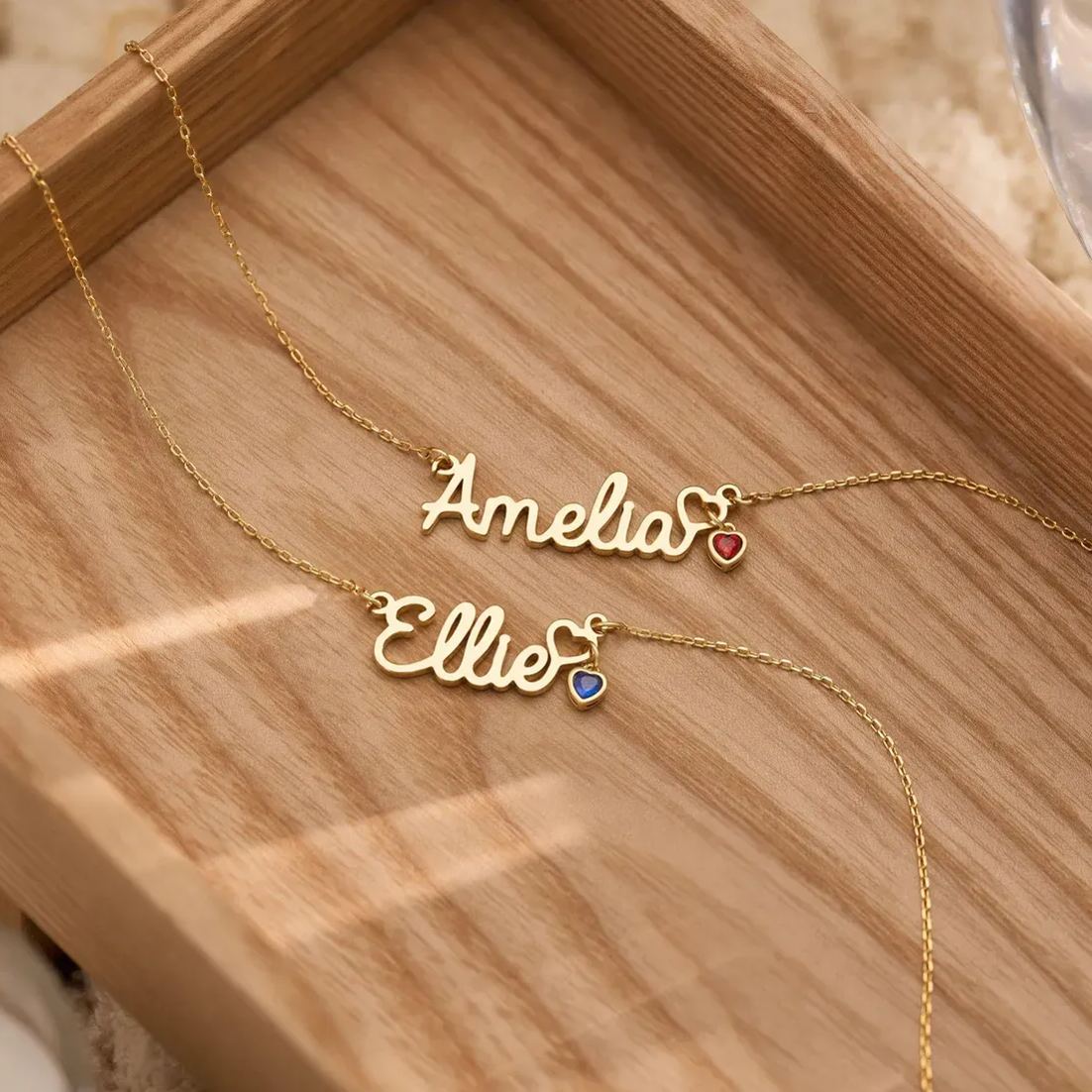 Personalized Heart Nameplate with Birthstone Necklace