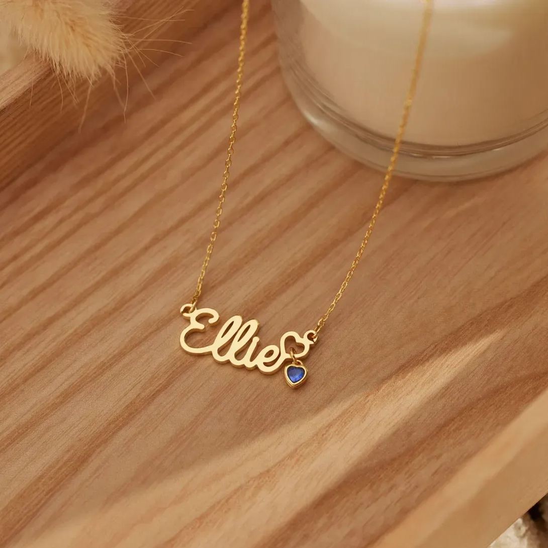 Personalized Heart Nameplate with Birthstone Necklace
