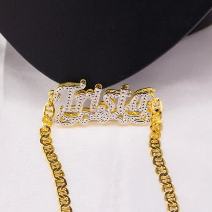 [Copy]Custom Heart Xoxo Chain Double Layer Heart Name with Zircons Necklace