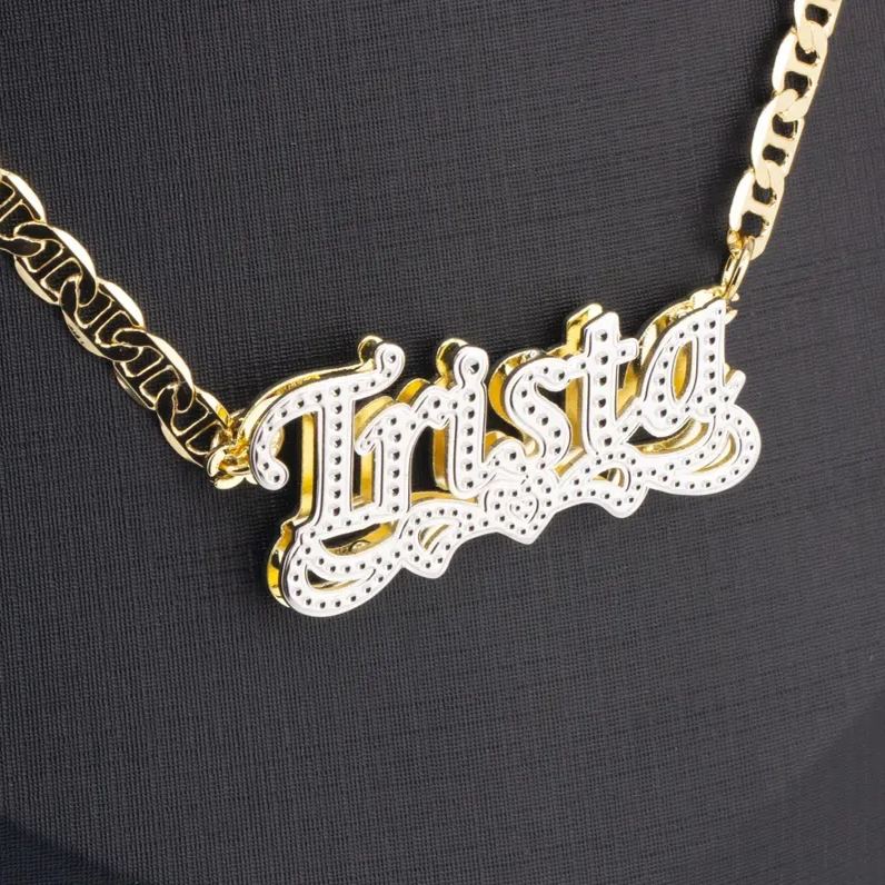 [Copy]Custom Heart Xoxo Chain Double Layer Heart Name with Zircons Necklace