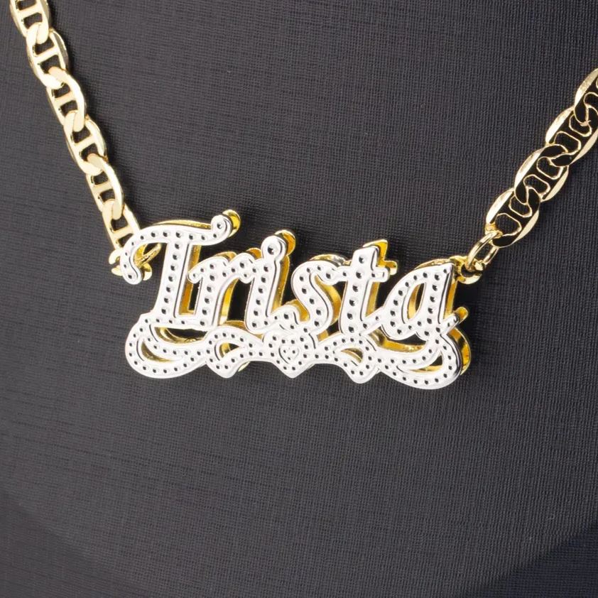 [Copy]Custom Heart Xoxo Chain Double Layer Heart Name with Zircons Necklace