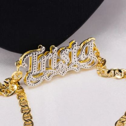 Mariner Chain Two Tone Double Layer Heart Name Necklace