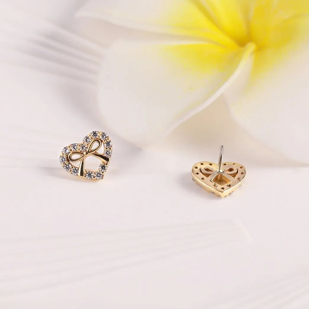 Dainty Zirconia Heart Bowknot Stud Earring Ribbon Earrings