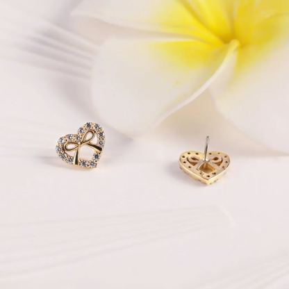 Dainty Zirconia Heart Bowknot Stud Earring Ribbon Earrings