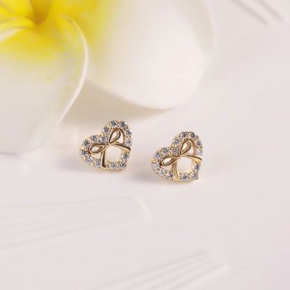 Dainty Zirconia Heart Bowknot Stud Earring Ribbon Earrings