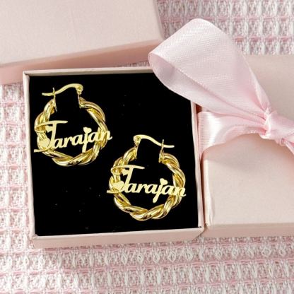 Personalized Custom Gold Plated Nameplate with Hearts Hoop Earrings 30mm Kids Earrings