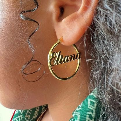 Gold Plated Custom Hoop Name Earrings