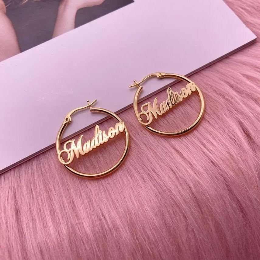 Gold Plated Custom Hoop Name Earrings