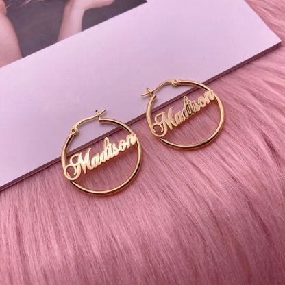 Gold Plated Custom Hoop Name Earrings