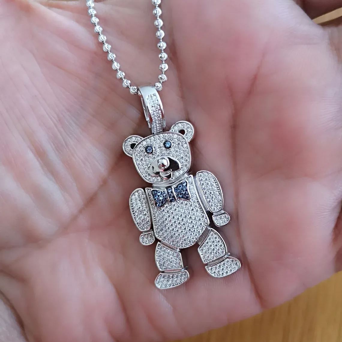 Diamond Teddy Bear Pendant Necklace