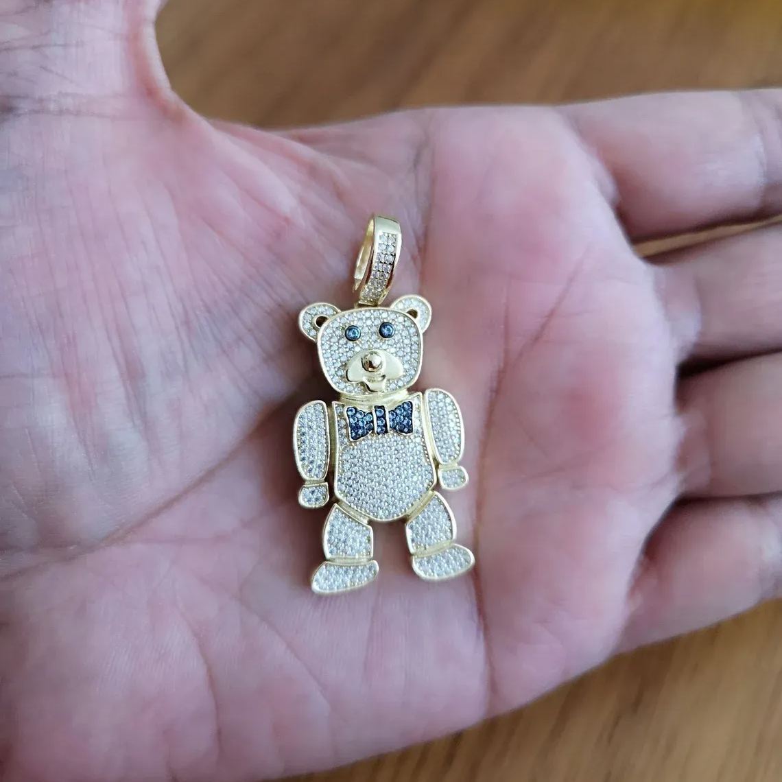 Diamond Teddy Bear Pendant Necklace