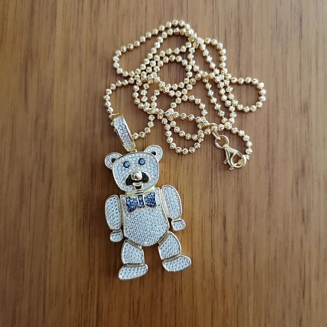 Diamond Teddy Bear Pendant Necklace
