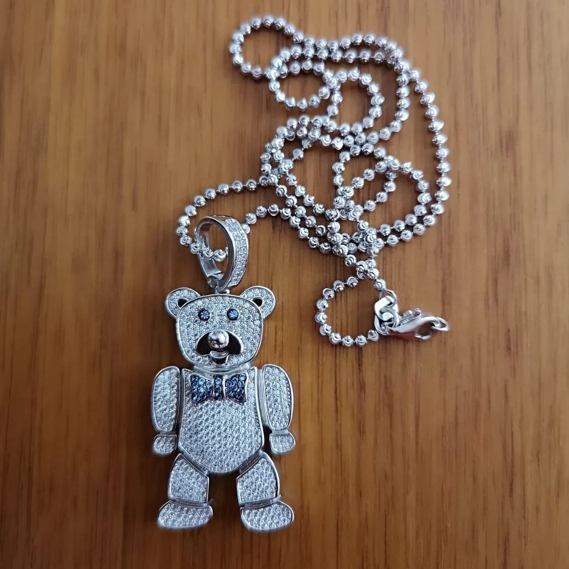 Diamond Teddy Bear Pendant Necklace