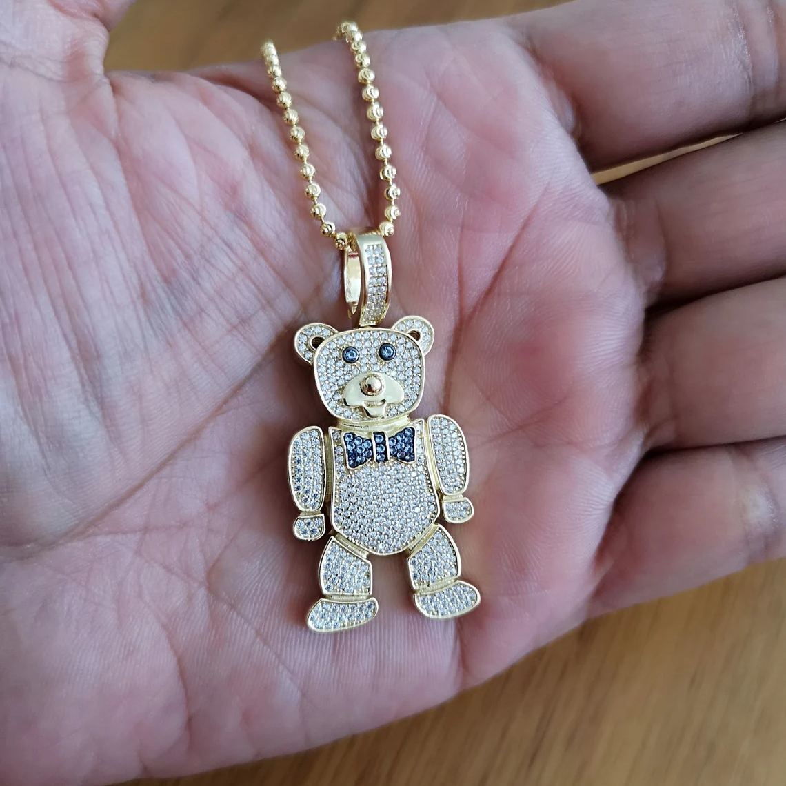 Diamond Teddy Bear Pendant Necklace