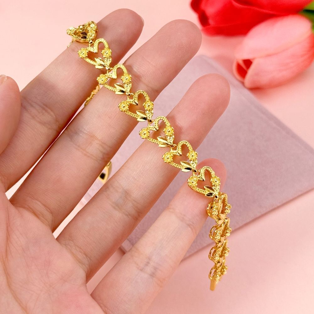 Vintage Style Hollow Hearts & Roses Bracelet Gold Plated Bracelet