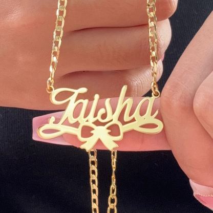 Personalized Gold Plated Bowtie Nameplate Necklace For Girls