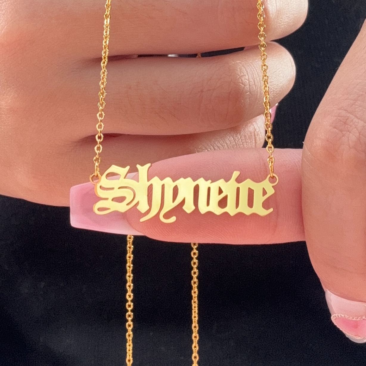 Old English Font Engraved Nameplate Pendant Personalized Custom Gold Plated Name Necklace Goth Style