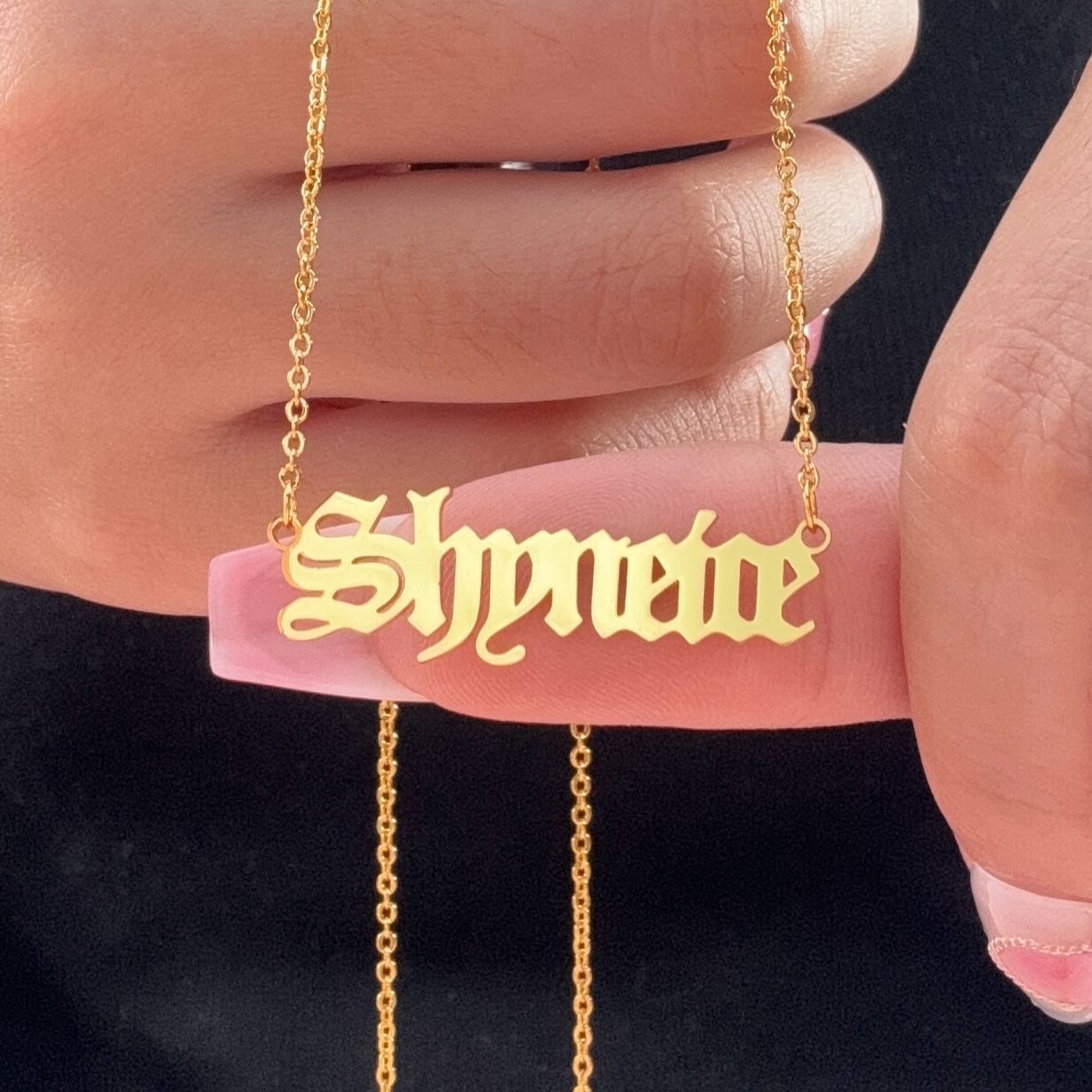 Old English Font Engraved Nameplate Pendant Personalized Custom Gold Plated Name Necklace Goth Style