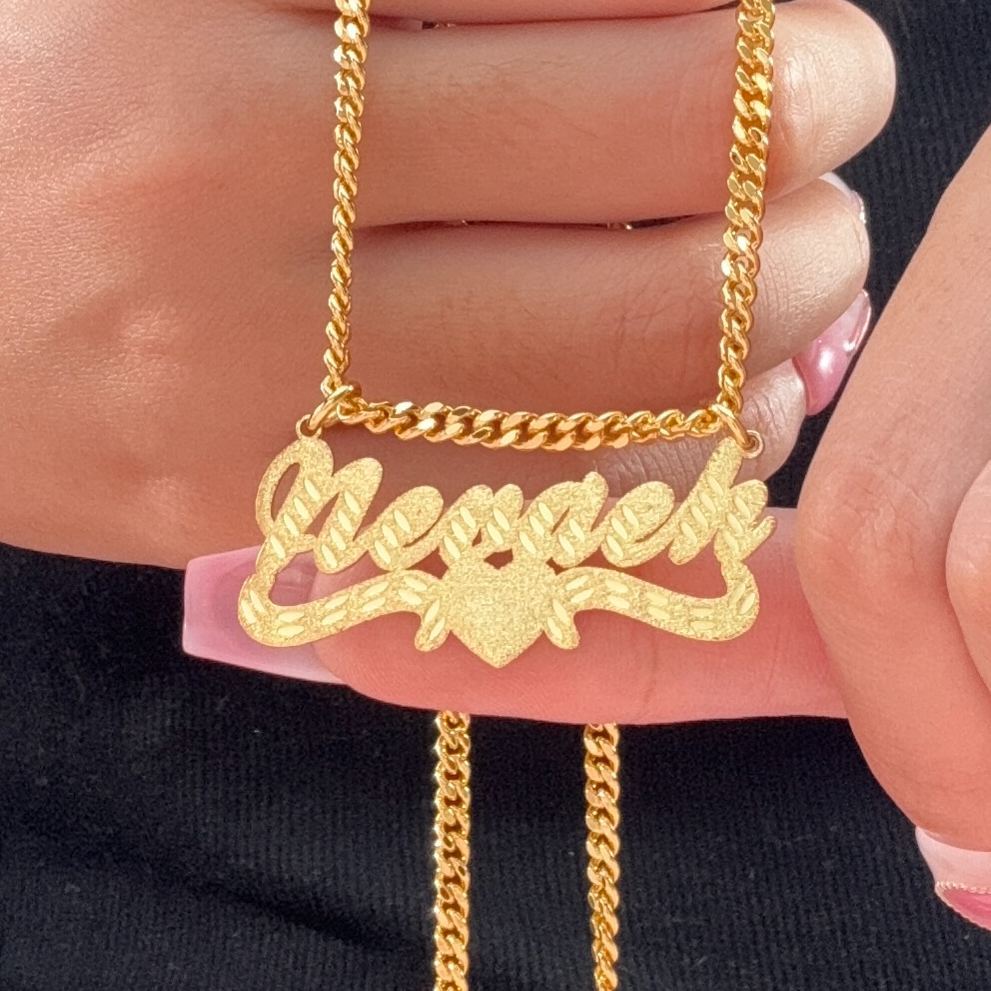 Diamond Cut Love Nameplate Pendant Necklace