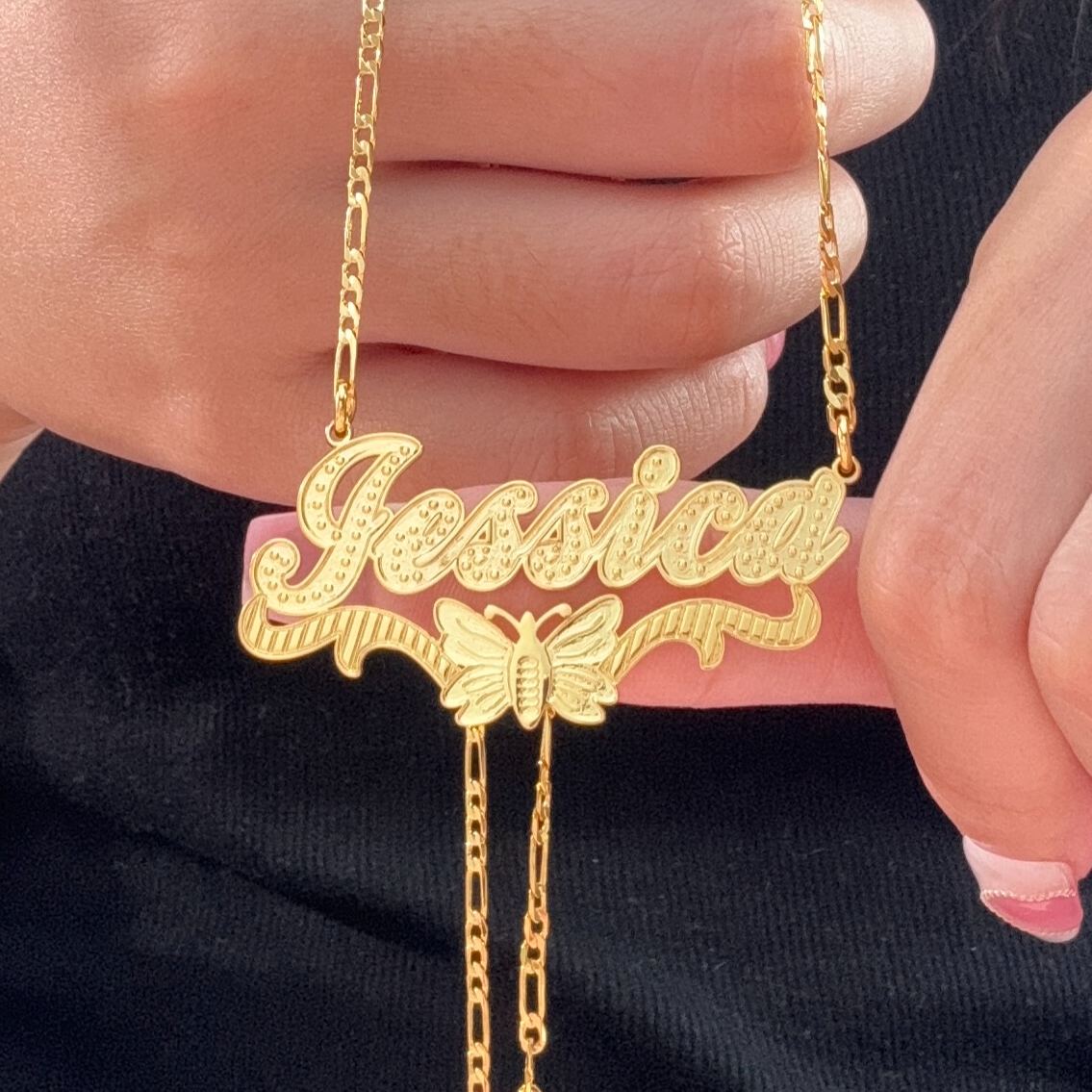 Butterfly Nameplate Pendant Personalized Custom Gold Plated Name Necklace