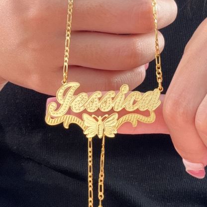 Butterfly Nameplate Pendant Personalized Custom Gold Plated Name Necklace