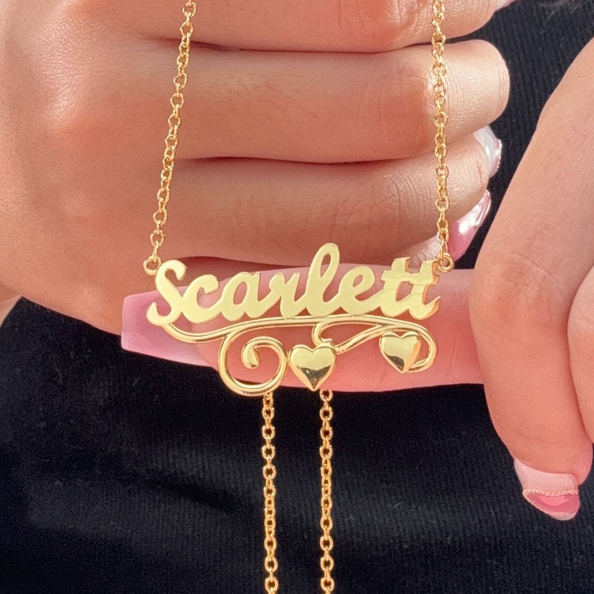 Custom Gold Plated Name Necklace With Two Hearts