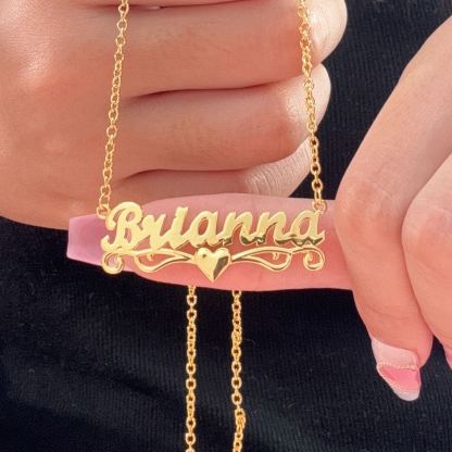 Heart Nameplate Personalized Gold Plated Name Necklace