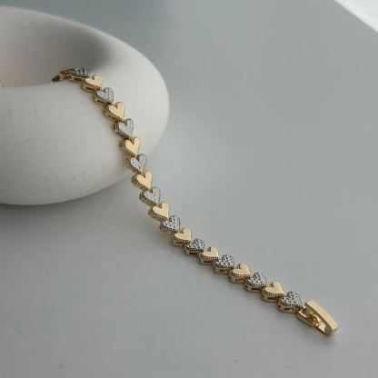 Two Tone 3D Cut Heart Link Bracelet For Women