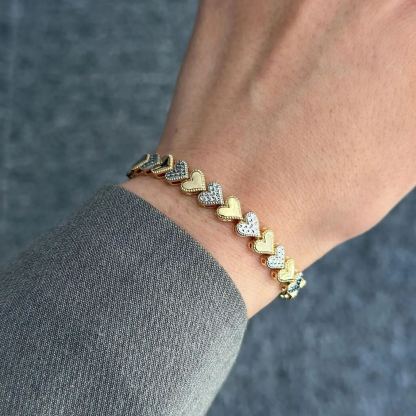 Two Tone 3D Cut Heart Link Bracelet For Women
