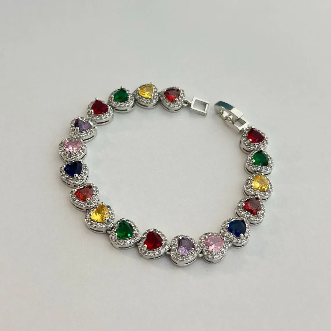 [Copy]Two Tone Zirconia Heart Link Bracelet Dainty Jewelry Gift