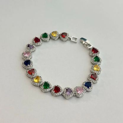 [Copy]Two Tone Zirconia Heart Link Bracelet Dainty Jewelry Gift