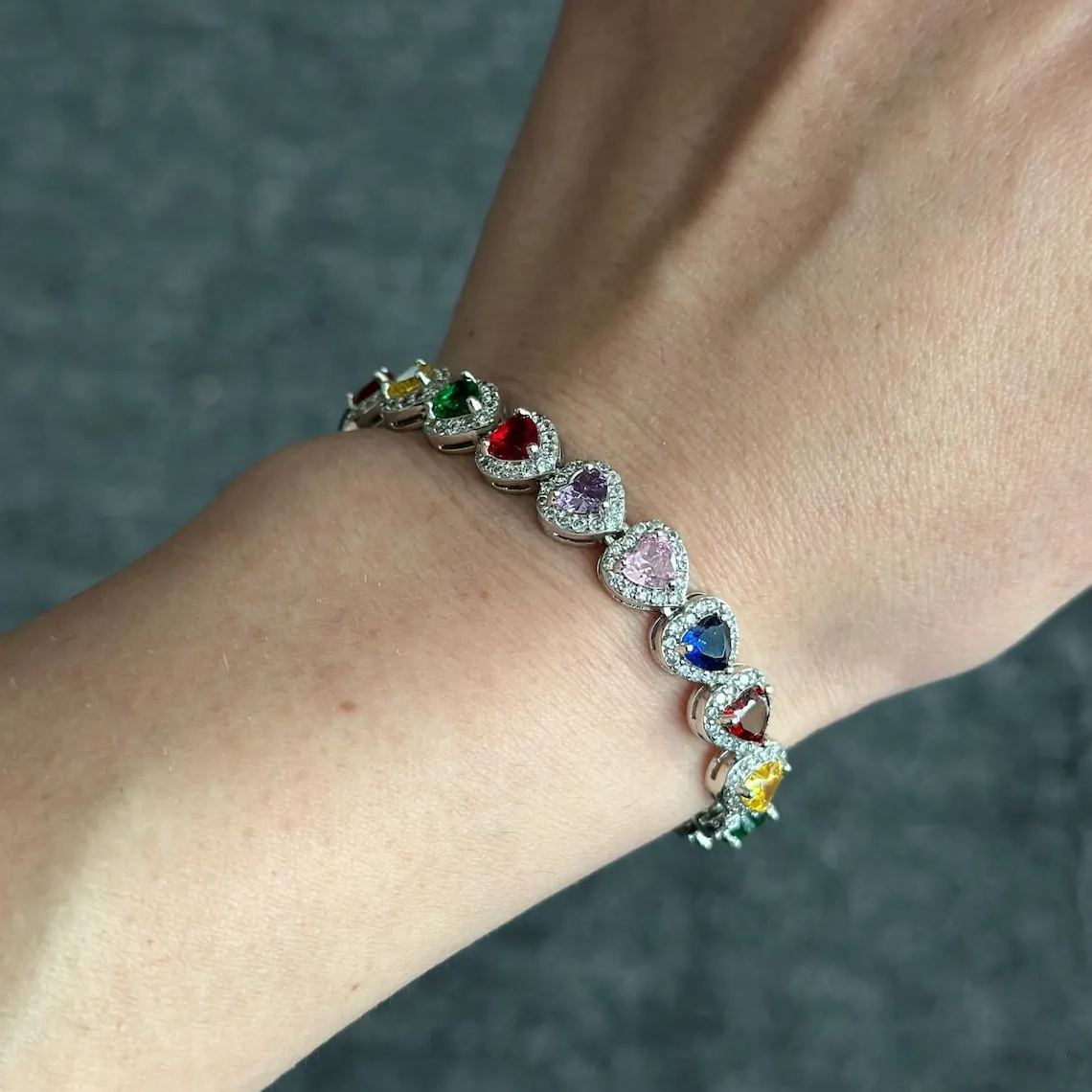 [Copy]Two Tone Zirconia Heart Link Bracelet Dainty Jewelry Gift