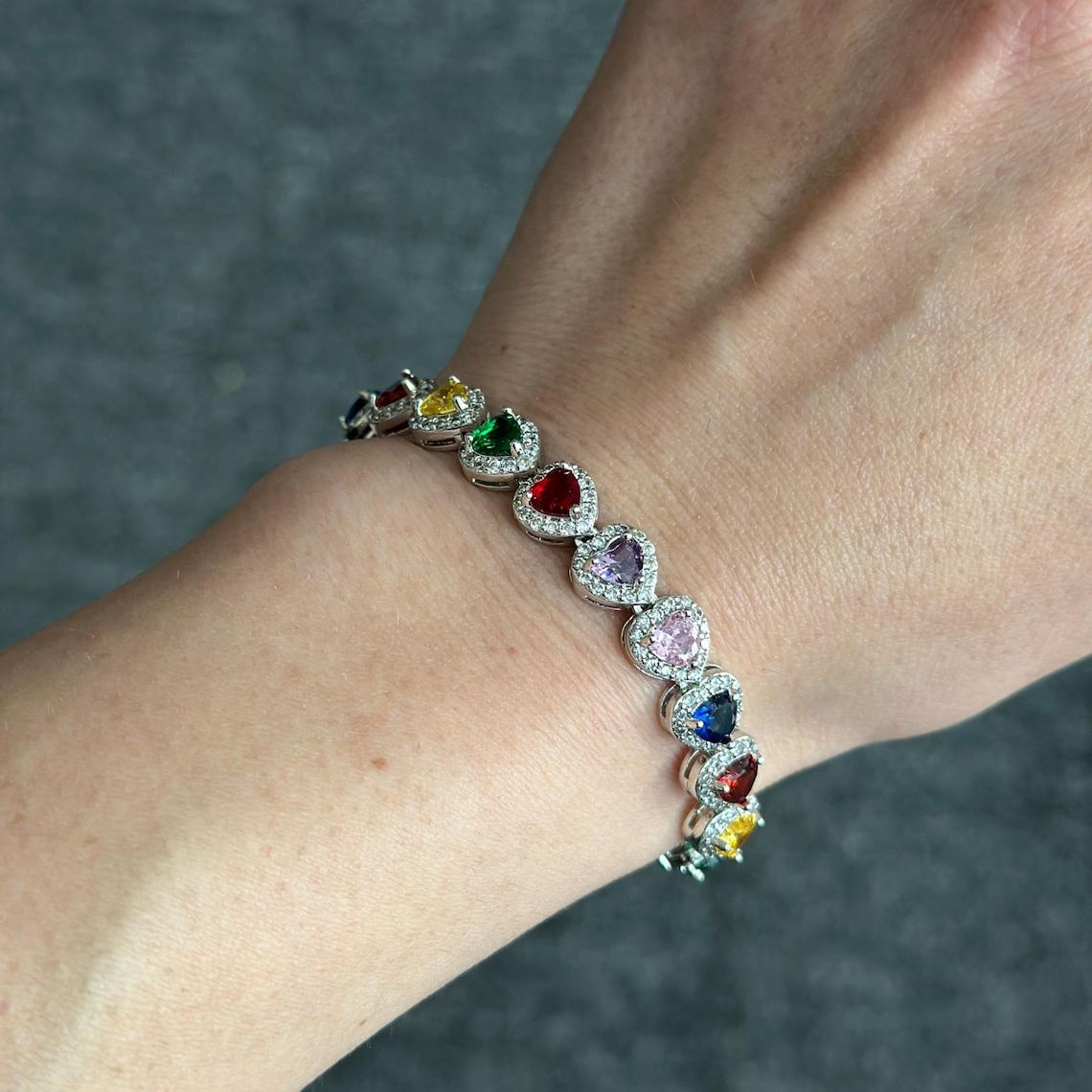 [Copy]Two Tone Zirconia Heart Link Bracelet Dainty Jewelry Gift