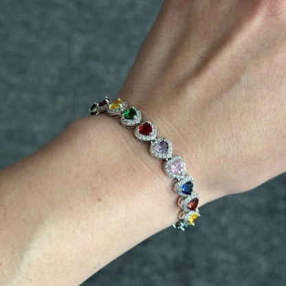 [Copy]Two Tone Zirconia Heart Link Bracelet Dainty Jewelry Gift