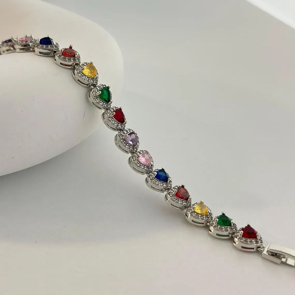 [Copy]Two Tone Zirconia Heart Link Bracelet Dainty Jewelry Gift